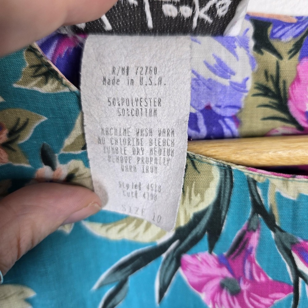 New Looks California Floral Midi Dress Size 10 Turquoise Belted Short Sleeve USA - Picture 6 of 6